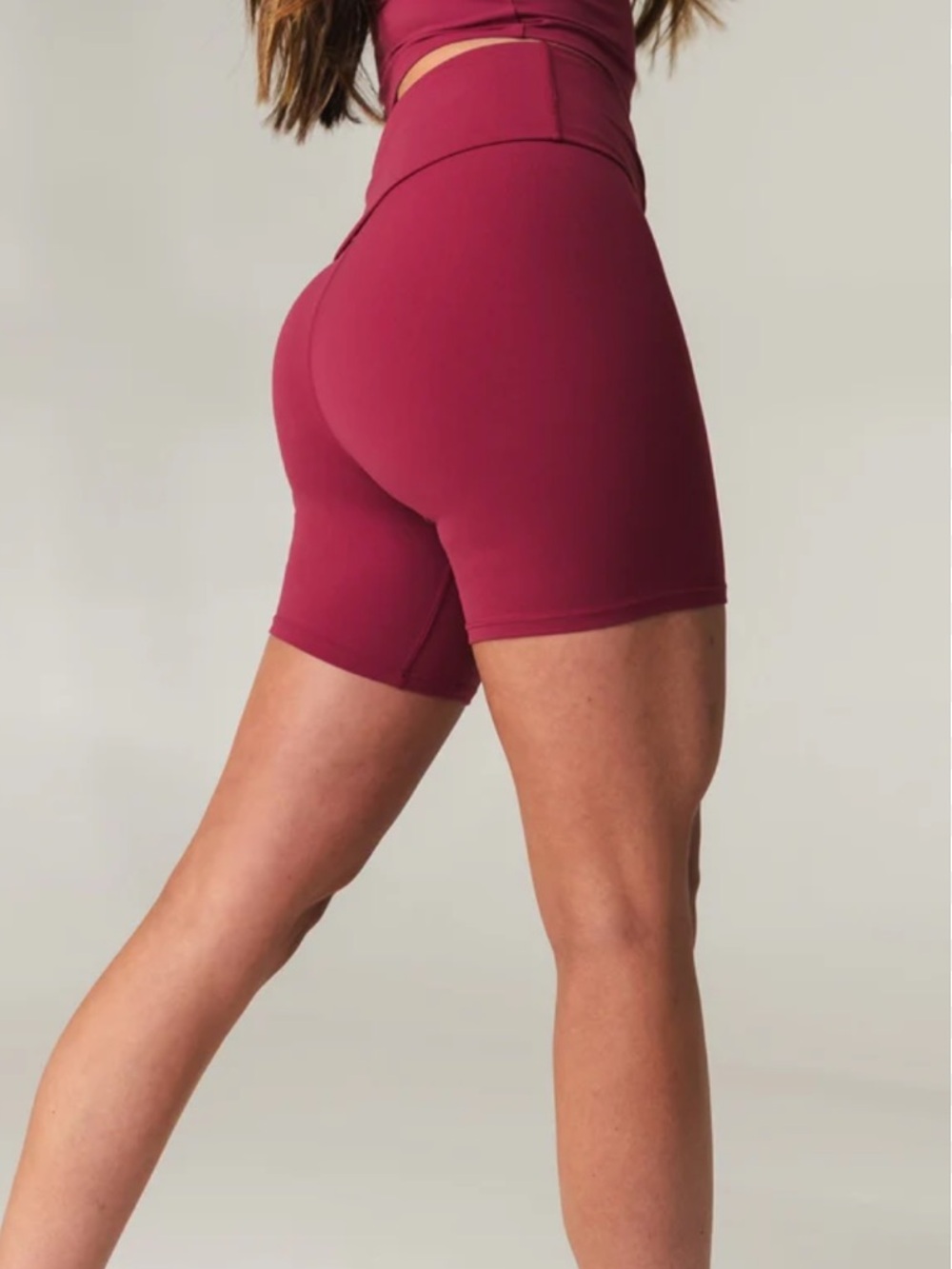 vitality berry colored fold over biker shorts